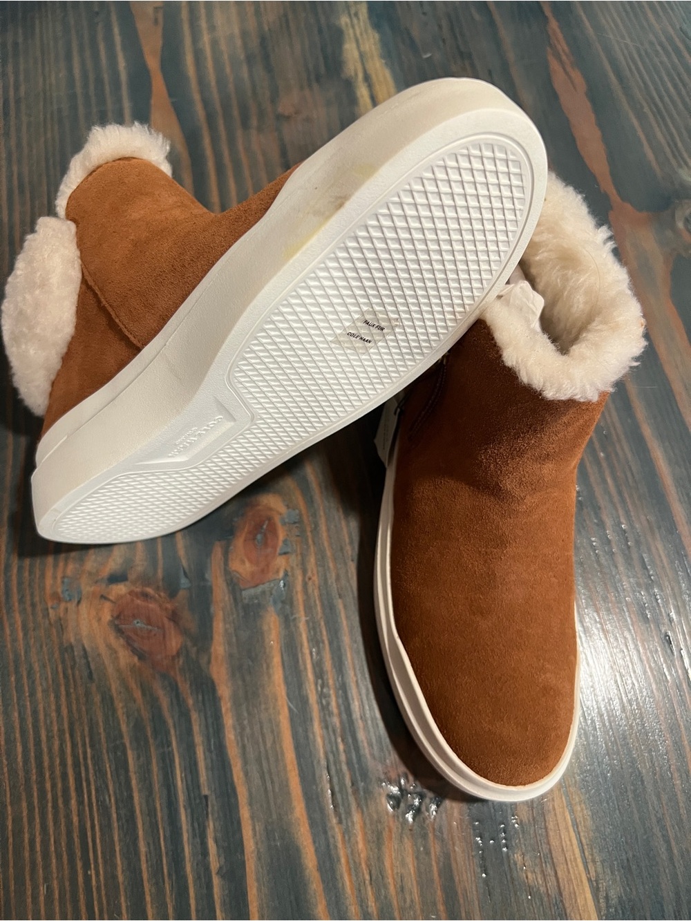 Cole Haan Grand Series Caramel Suede Faux-Fur Sneaker Bootie Size 7 NWT